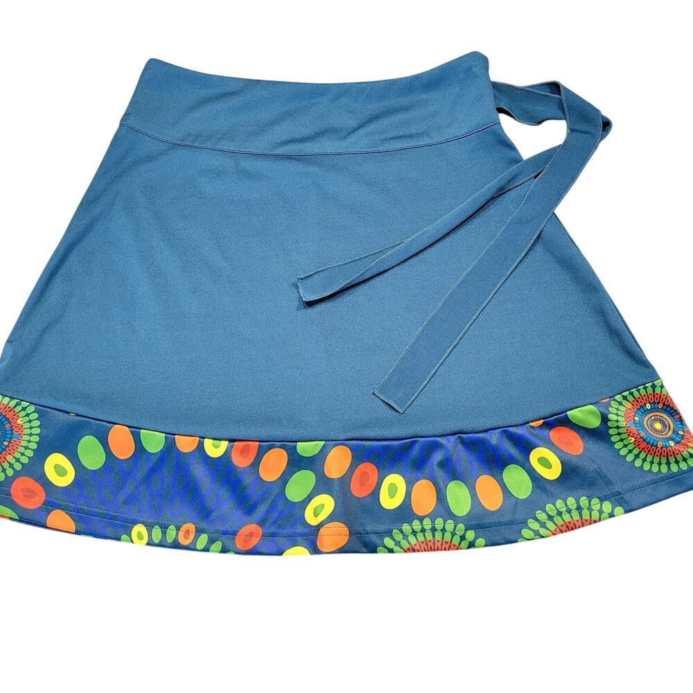 Misslook Blue Mini Skirt Preppy Boho Polka Dot Flirty Tie Waist Zip Women Size M